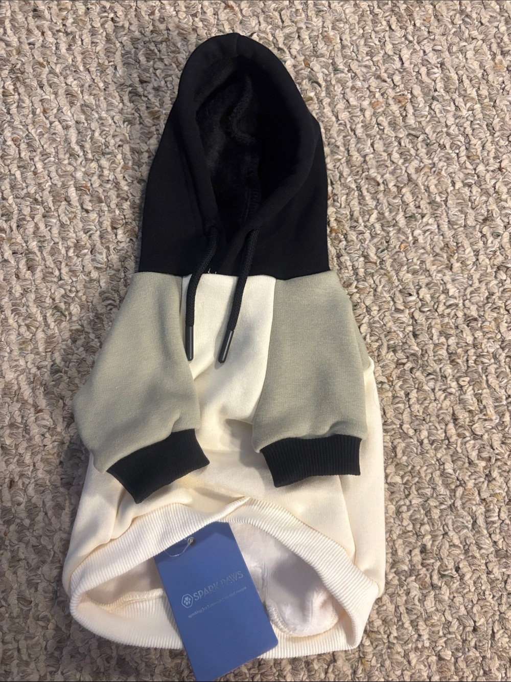 Spark Paws Color Block Pet Hoodie in Black, Cream & Olive, Size M